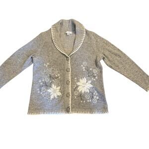 Christopher & Banks XL Gray Floral Cardigan Silk Rabbit Hair Blend